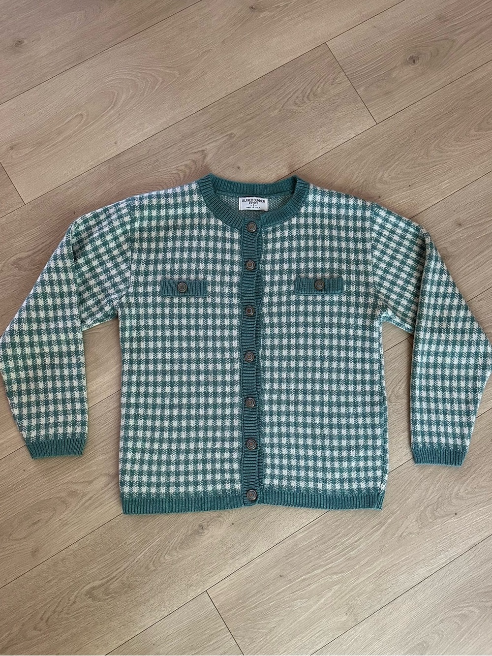 Alfred Dunner Teal and White Plaid Checkered Button Cardigan Petite Small USA